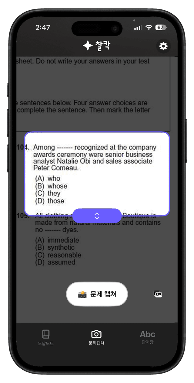 Chalcack example question capture screen